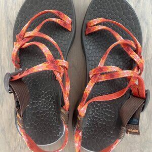 Women's brown/orange Chacos - size 8